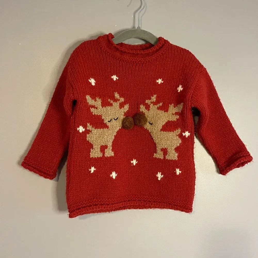 ZARA Toddler Reindeer Red Tan/Brown Sweater Winter Holiday | SZ 12-18 months
